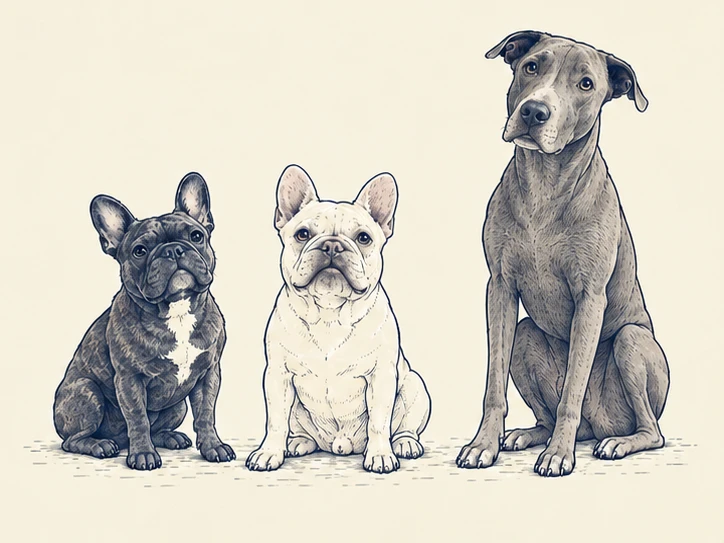 Dex, Doug, and Sky, illustrated together in the Boss Dog style
